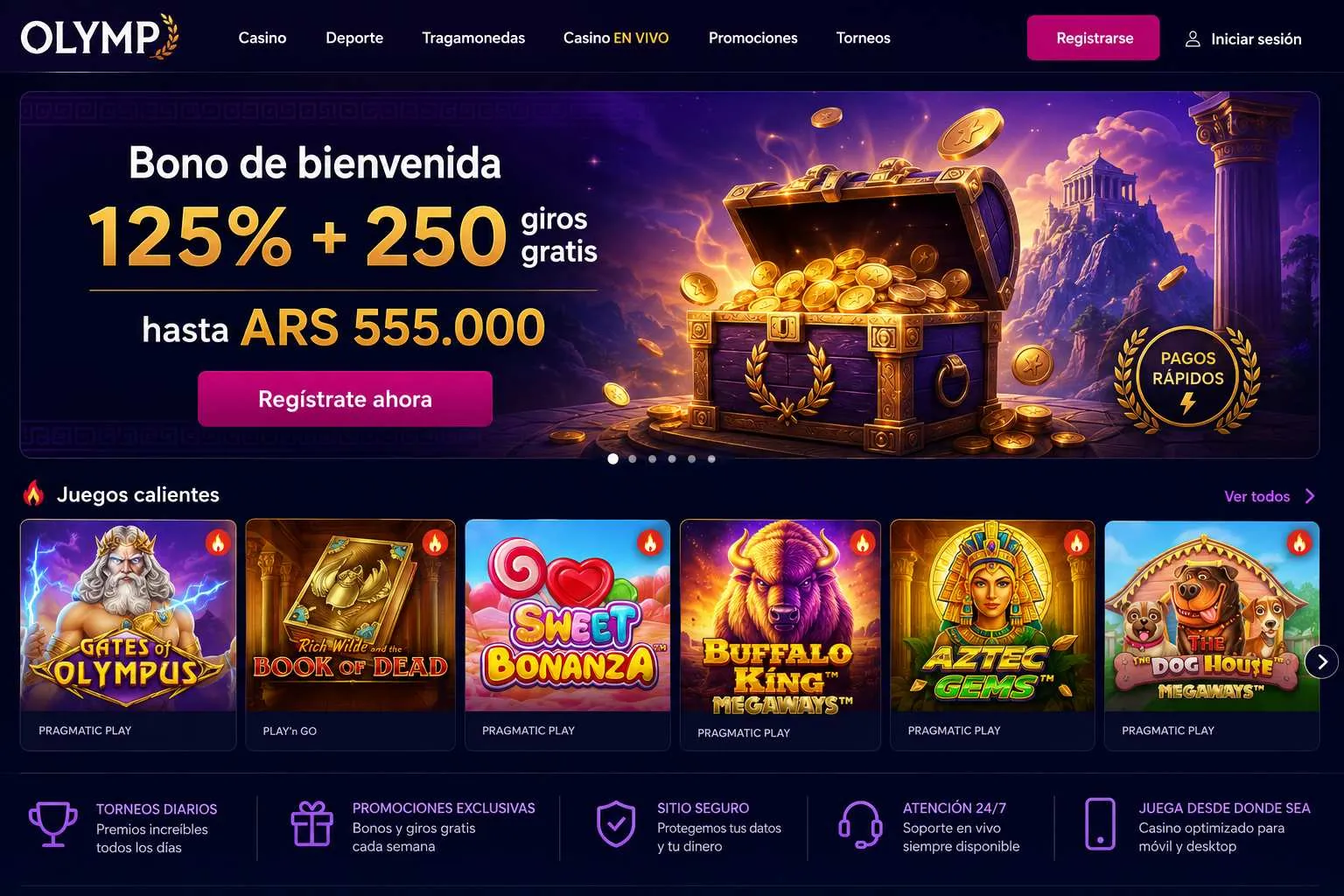 Bono de bienvenida y catálogo de Olimp Casino